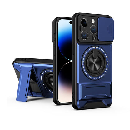 For iPhone 14 Pro Lens Sliding Window Multifunctional Magnetic Shockproof Phone Case - Royal Blue - EDA008865918A