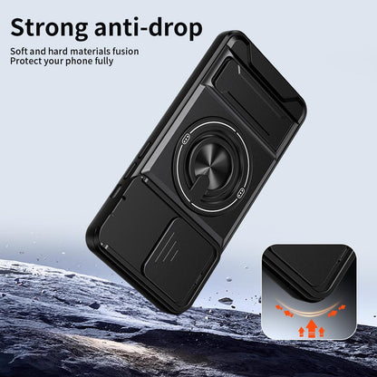 For iPhone 14 Pro Lens Sliding Window Multifunctional Magnetic Shockproof Phone Case - Royal Blue - EDA008865918A