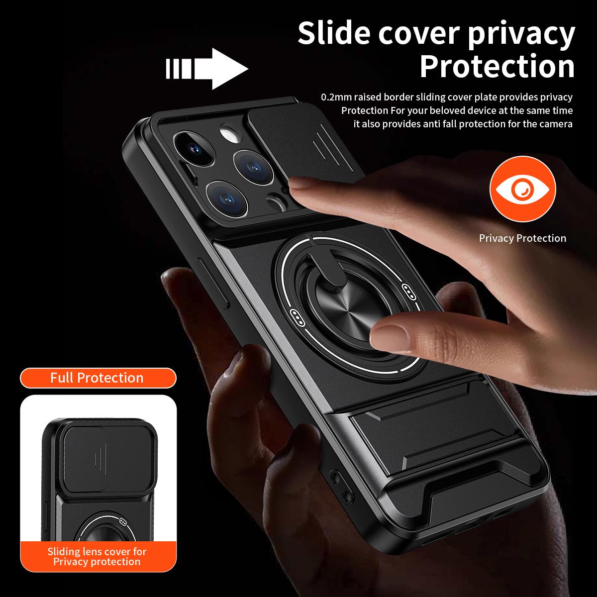 For iPhone 14 Pro Lens Sliding Window Multifunctional Magnetic Shockproof Phone Case - Royal Blue - EDA008865918A