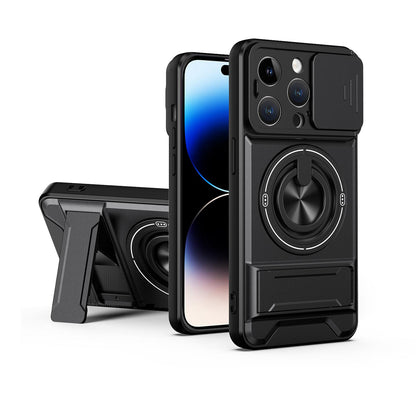 For iPhone 14 Pro Lens Sliding Window Multifunctional Magnetic Shockproof Phone Case - Black - EDA008865918B