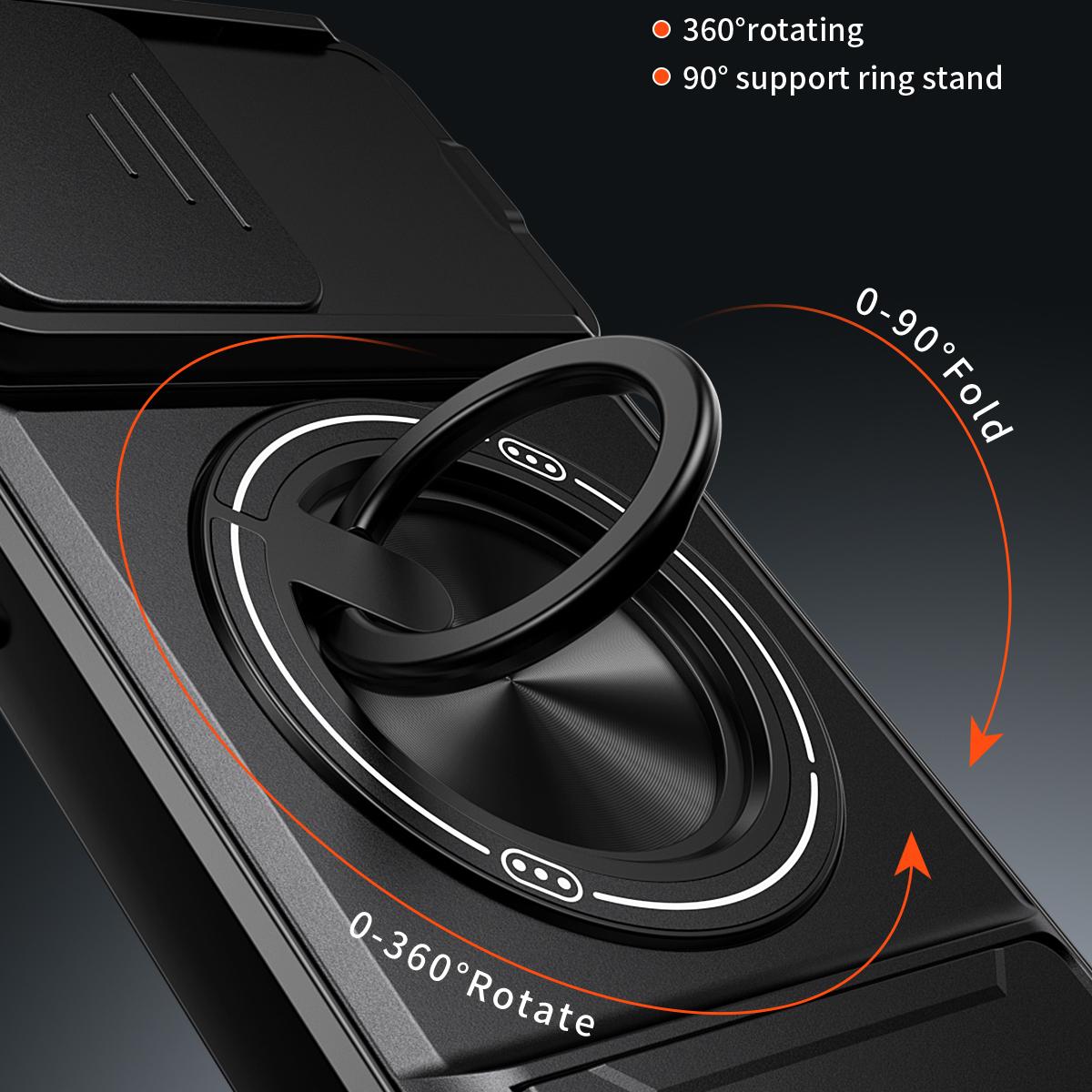For iPhone 14 Pro Lens Sliding Window Multifunctional Magnetic Shockproof Phone Case - Black - EDA008865918B