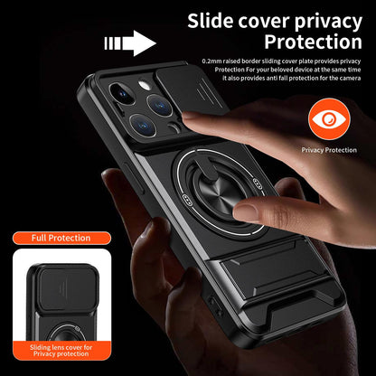 For iPhone 14 Pro Lens Sliding Window Multifunctional Magnetic Shockproof Phone Case - Black - EDA008865918B