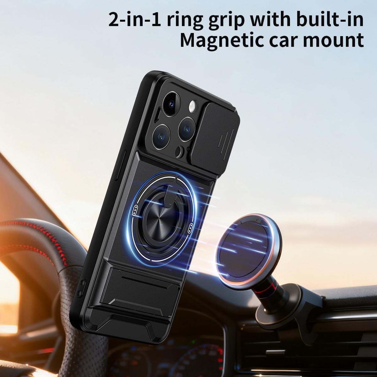 For iPhone 14 Pro Lens Sliding Window Multifunctional Magnetic Shockproof Phone Case - Black - EDA008865918B