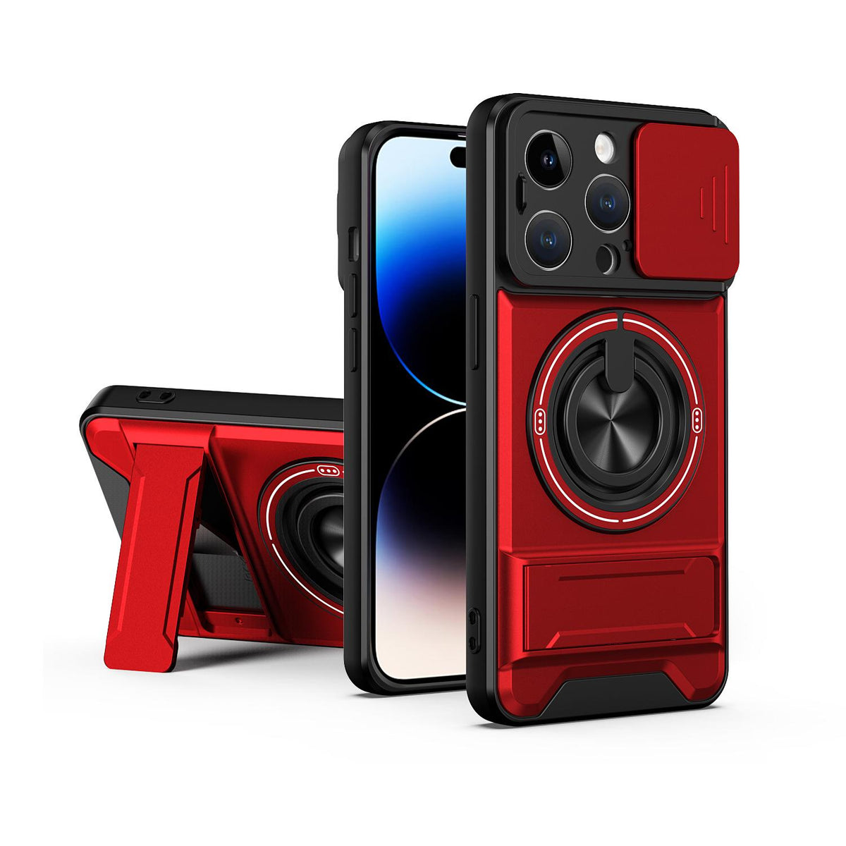 For iPhone 14 Pro Lens Sliding Window Multifunctional Magnetic Shockproof Phone Case - Red - EDA008865918C