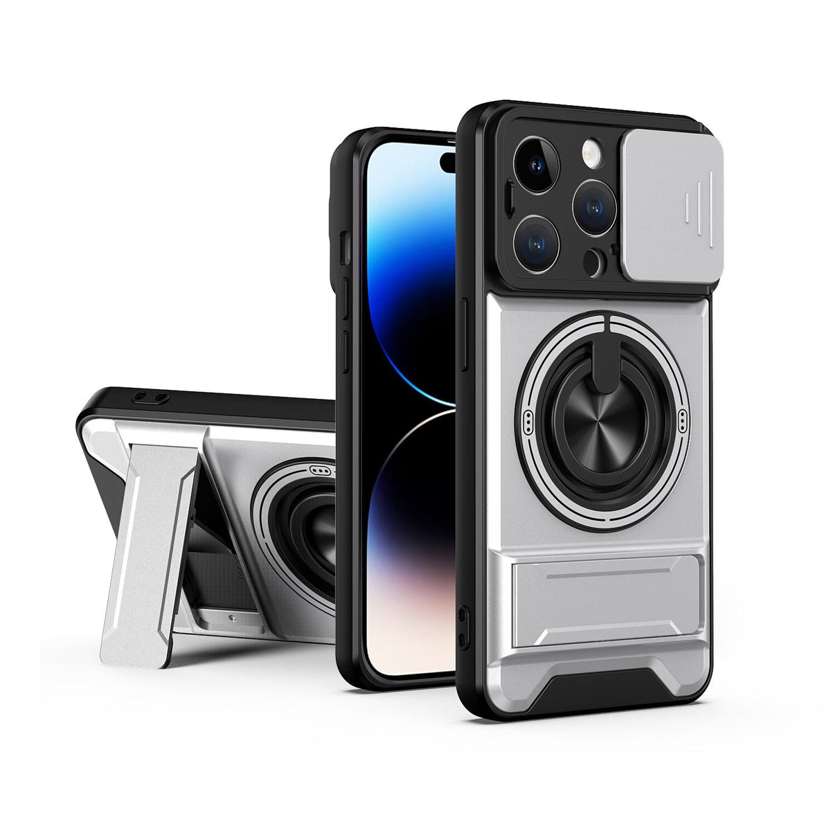 For iPhone 14 Pro Lens Sliding Window Multifunctional Magnetic Shockproof Phone Case - Titanium Gray - EDA008865918D