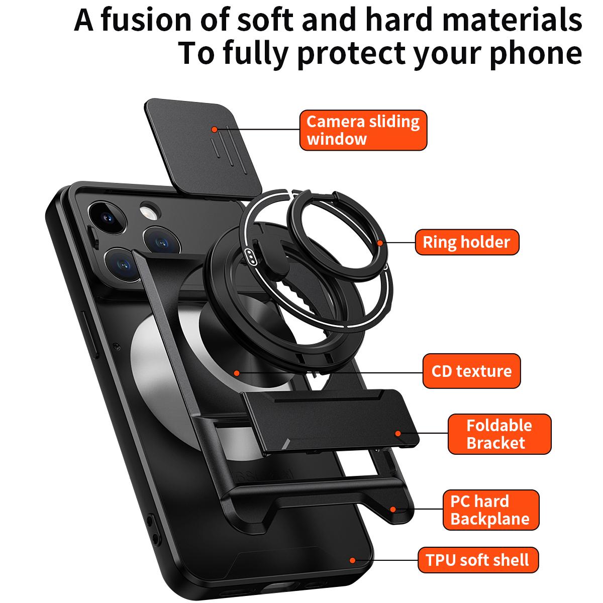 For iPhone 14 Pro Lens Sliding Window Multifunctional Magnetic Shockproof Phone Case - Titanium Gray - EDA008865918D