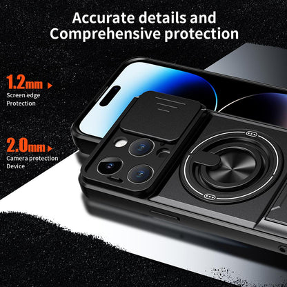 For iPhone 14 Pro Lens Sliding Window Multifunctional Magnetic Shockproof Phone Case - Titanium Gray - EDA008865918D