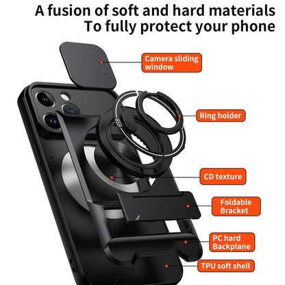 For iPhone 14 Pro Max Lens Sliding Window Multifunctional Magnetic Shockproof Phone Case - Royal Blue - EDA008865919A