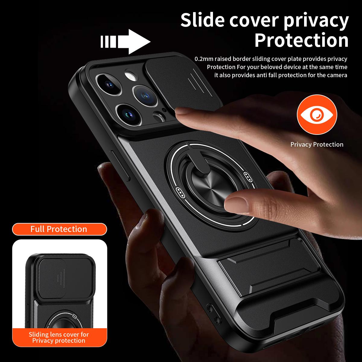 For iPhone 14 Pro Max Lens Sliding Window Multifunctional Magnetic Shockproof Phone Case - Royal Blue - EDA008865919A