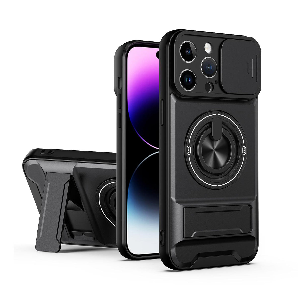 For iPhone 14 Pro Max Lens Sliding Window Multifunctional Magnetic Shockproof Phone Case - Black - EDA008865919B