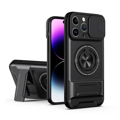 For iPhone 14 Pro Max Lens Sliding Window Multifunctional Magnetic Shockproof Phone Case - Black - EDA008865919B