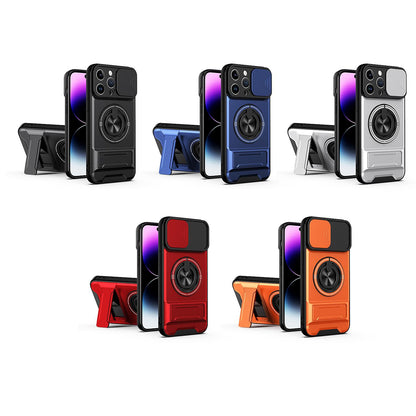 For iPhone 14 Pro Max Lens Sliding Window Multifunctional Magnetic Shockproof Phone Case - Black - EDA008865919B