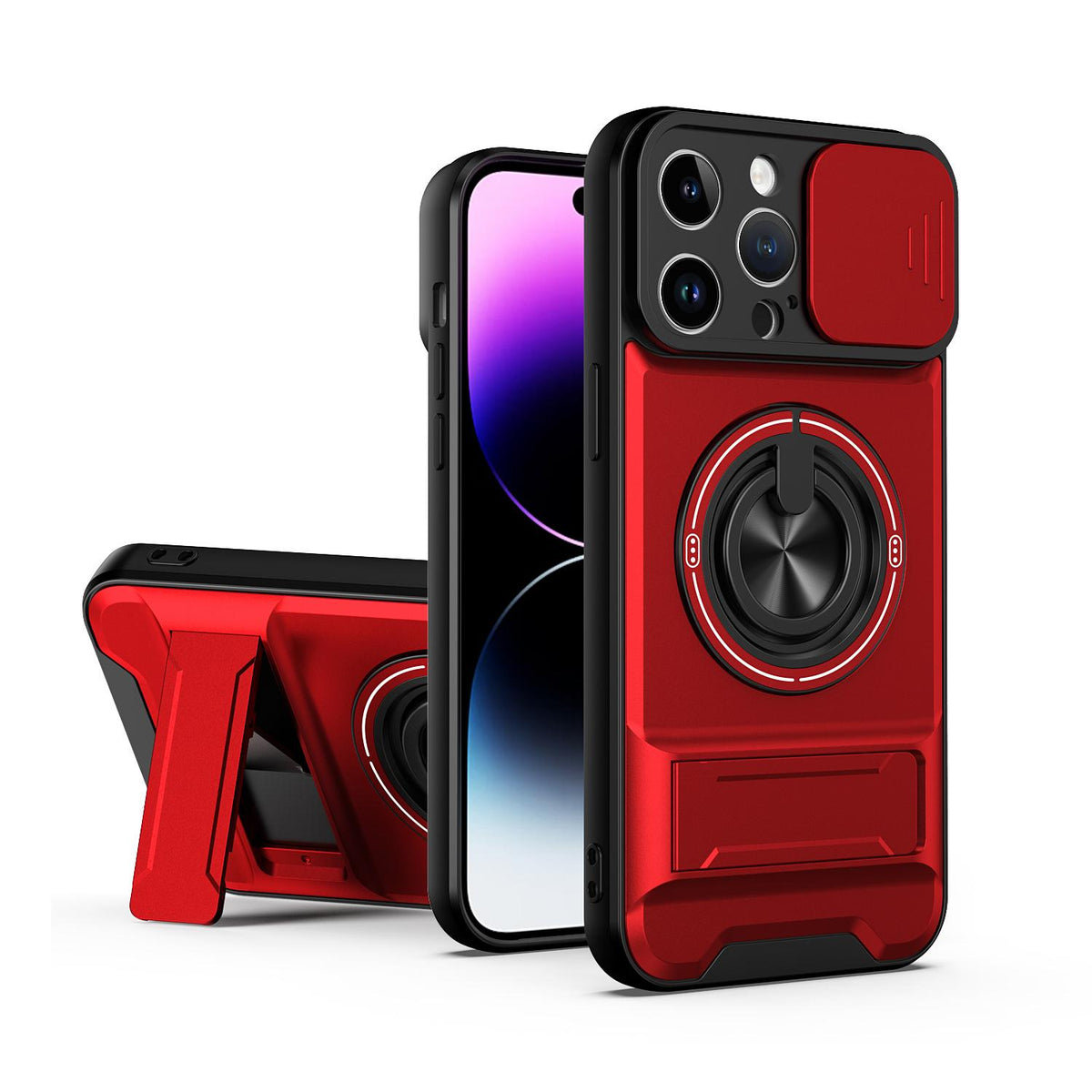 For iPhone 14 Pro Max Lens Sliding Window Multifunctional Magnetic Shockproof Phone Case - Red - EDA008865919C