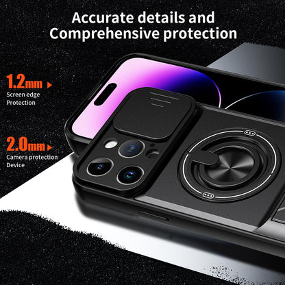 For iPhone 14 Pro Max Lens Sliding Window Multifunctional Magnetic Shockproof Phone Case - Red - EDA008865919C