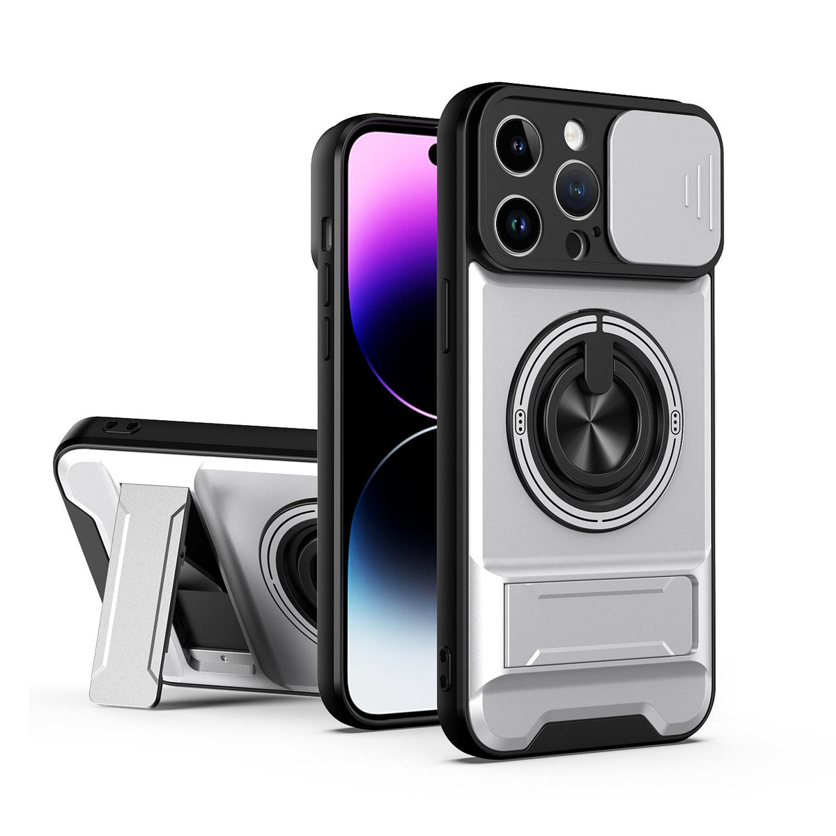 For iPhone 14 Pro Max Lens Sliding Window Multifunctional Magnetic Shockproof Phone Case - Titanium Gray - EDA008865919D