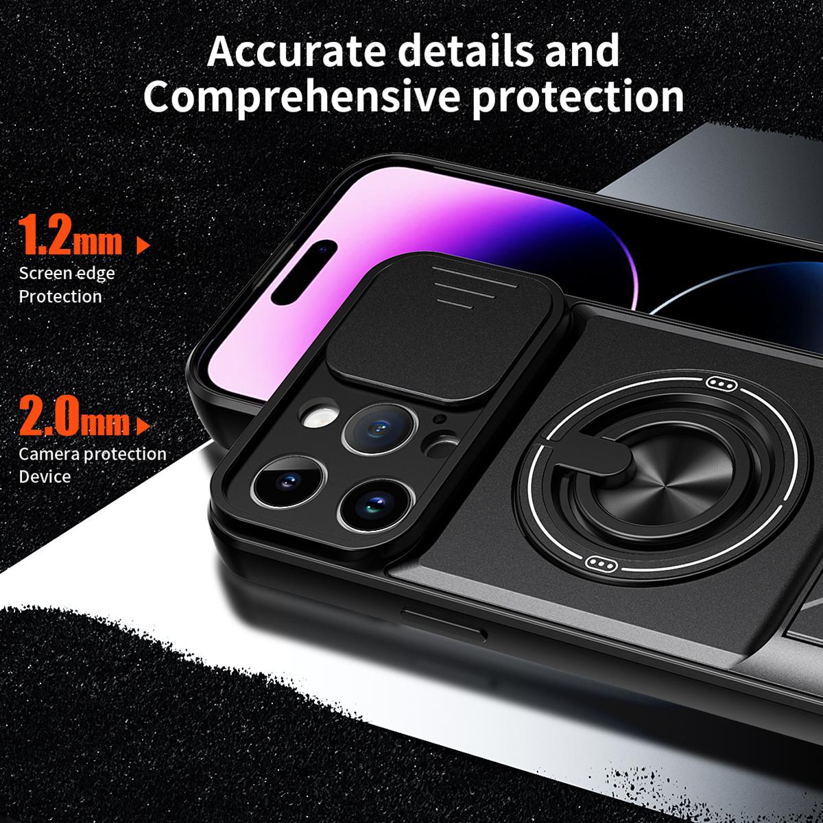 For iPhone 14 Pro Max Lens Sliding Window Multifunctional Magnetic Shockproof Phone Case - Titanium Gray - EDA008865919D