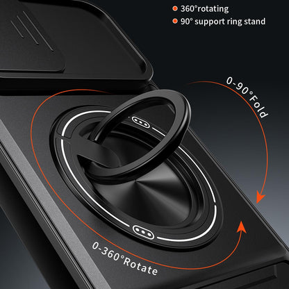 For iPhone 14 Pro Max Lens Sliding Window Multifunctional Magnetic Shockproof Phone Case - Orange - EDA008865919E