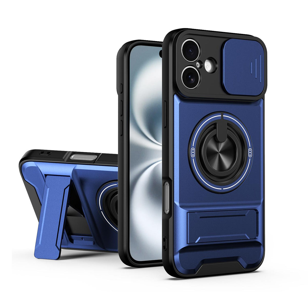For iPhone 16 Plus Lens Sliding Window Multifunctional Magnetic Shockproof Phone Case - Royal Blue - EDA008865920A