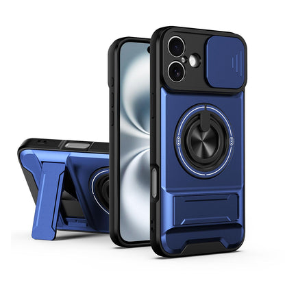 For iPhone 16 Plus Lens Sliding Window Multifunctional Magnetic Shockproof Phone Case - Royal Blue - EDA008865920A