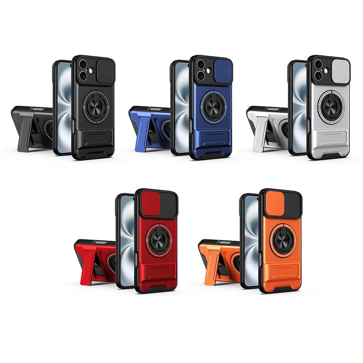 For iPhone 16 Plus Lens Sliding Window Multifunctional Magnetic Shockproof Phone Case - Black - EDA008865920B