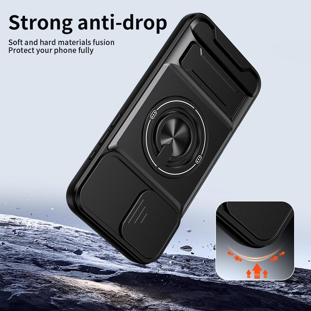 For iPhone 16 Plus Lens Sliding Window Multifunctional Magnetic Shockproof Phone Case - Black - EDA008865920B
