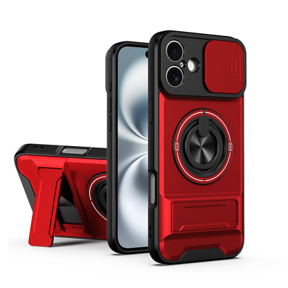 For iPhone 16 Plus Lens Sliding Window Multifunctional Magnetic Shockproof Phone Case - Red - EDA008865920C