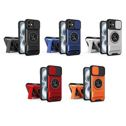 For iPhone 16 Plus Lens Sliding Window Multifunctional Magnetic Shockproof Phone Case - Titanium Gray - EDA008865920D