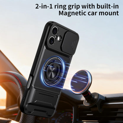 For iPhone 16 Plus Lens Sliding Window Multifunctional Magnetic Shockproof Phone Case - Titanium Gray - EDA008865920D