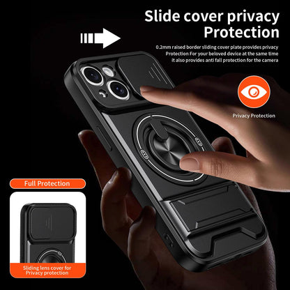 For iPhone 15 Lens Sliding Window Multifunctional Magnetic Shockproof Phone Case - Black - EDA008865921B