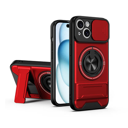 For iPhone 15 Lens Sliding Window Multifunctional Magnetic Shockproof Phone Case - Red - EDA008865921C