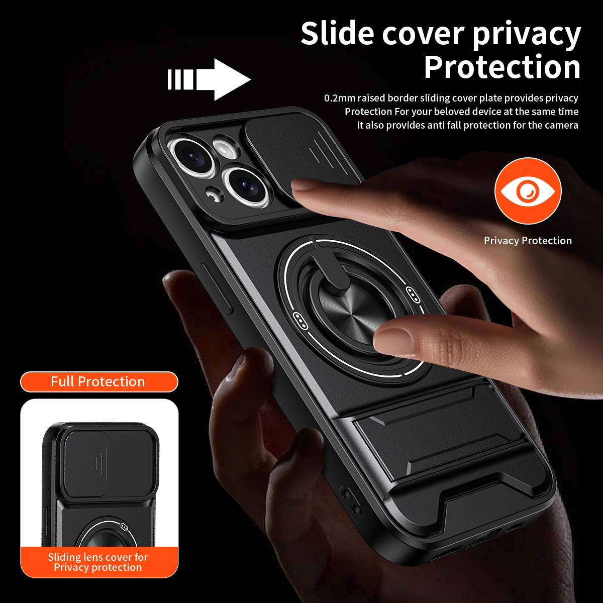 For iPhone 15 Lens Sliding Window Multifunctional Magnetic Shockproof Phone Case - Red - EDA008865921C