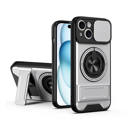 For iPhone 15 Lens Sliding Window Multifunctional Magnetic Shockproof Phone Case - Titanium Gray - EDA008865921D