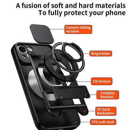 For iPhone 15 Lens Sliding Window Multifunctional Magnetic Shockproof Phone Case - Titanium Gray - EDA008865921D