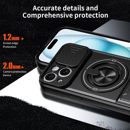 For iPhone 15 Lens Sliding Window Multifunctional Magnetic Shockproof Phone Case - Titanium Gray - EDA008865921D