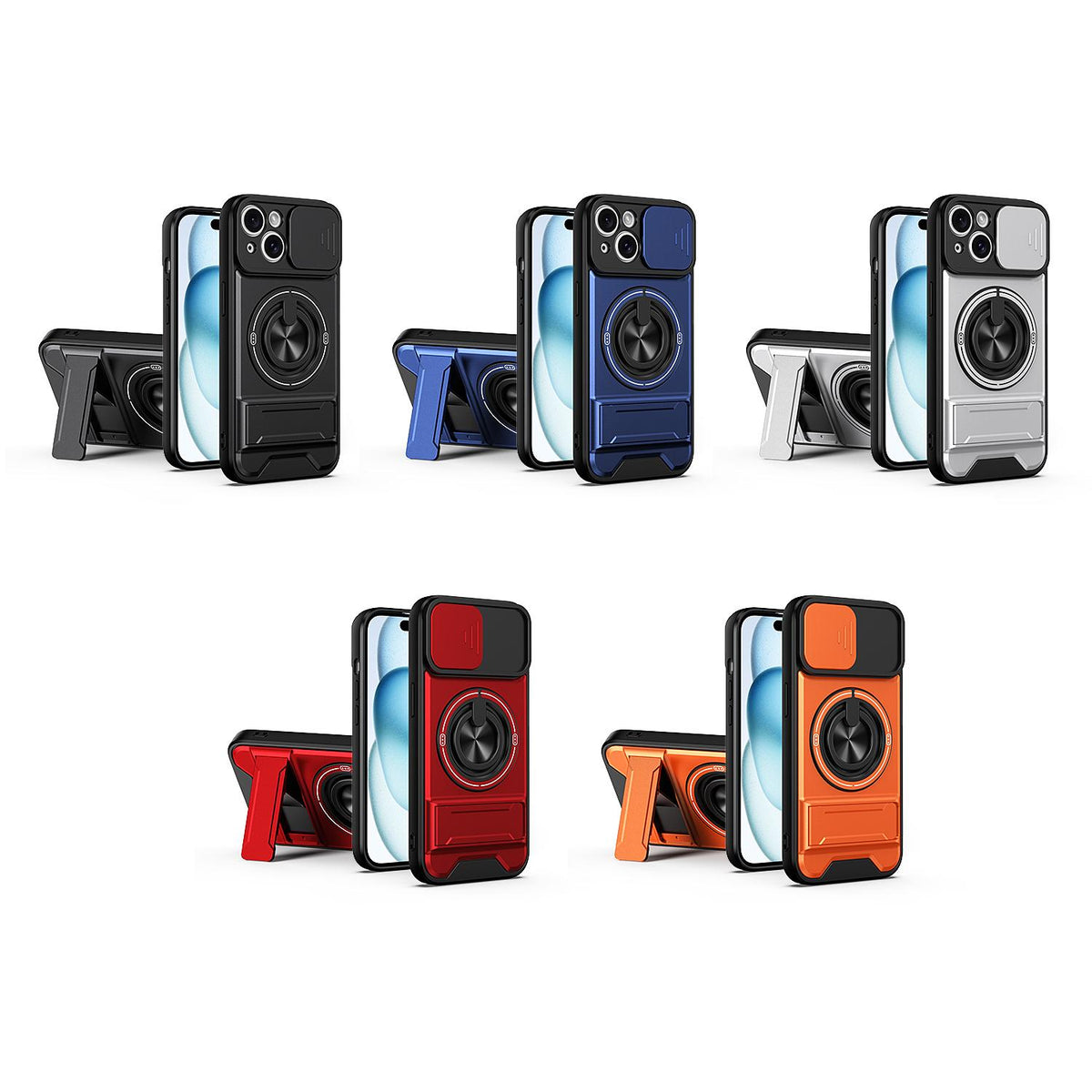 For iPhone 15 Lens Sliding Window Multifunctional Magnetic Shockproof Phone Case - Orange - EDA008865921E