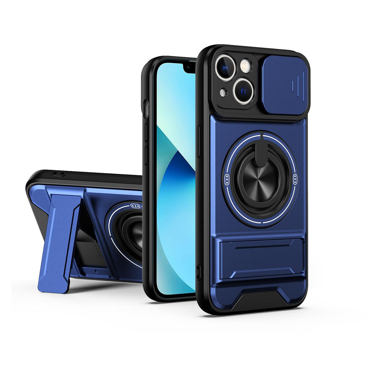 For iPhone 13 Lens Sliding Window Multifunctional Magnetic Shockproof Phone Case - Royal Blue - EDA008865922A
