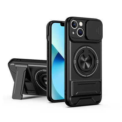For iPhone 13 Lens Sliding Window Multifunctional Magnetic Shockproof Phone Case - Black - EDA008865922B