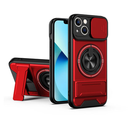 For iPhone 13 Lens Sliding Window Multifunctional Magnetic Shockproof Phone Case - Red - EDA008865922C