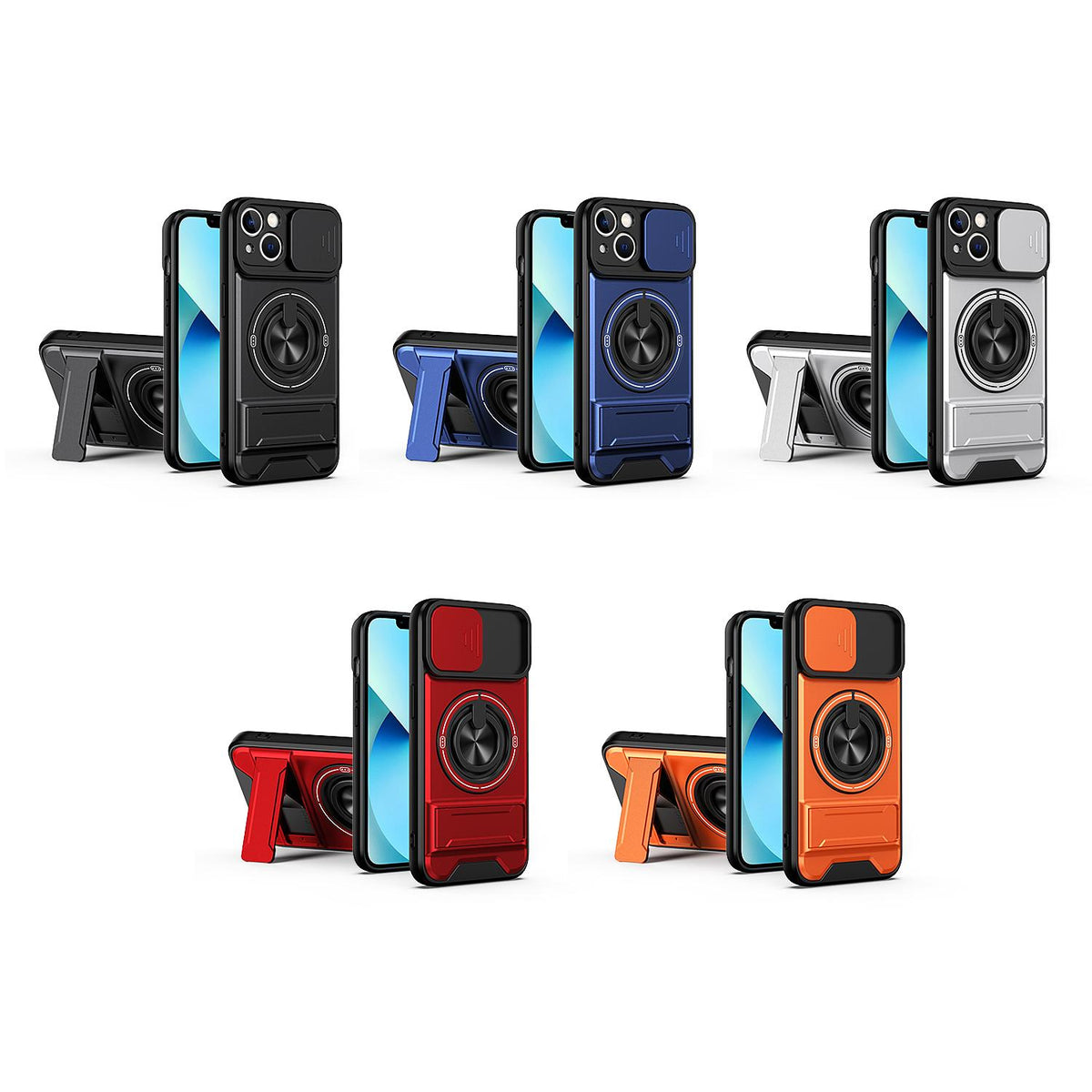 For iPhone 13 Lens Sliding Window Multifunctional Magnetic Shockproof Phone Case - Red - EDA008865922C