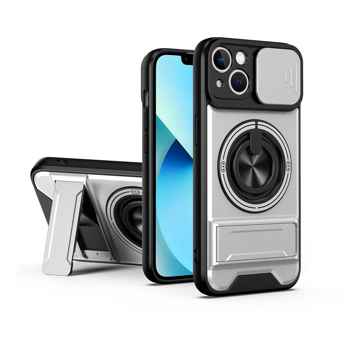For iPhone 13 Lens Sliding Window Multifunctional Magnetic Shockproof Phone Case - Titanium Gray - EDA008865922D