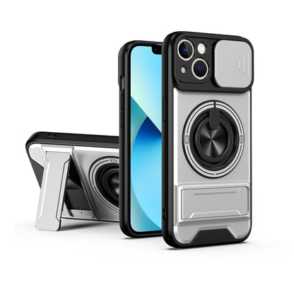 For iPhone 13 Lens Sliding Window Multifunctional Magnetic Shockproof Phone Case - Titanium Gray - EDA008865922D