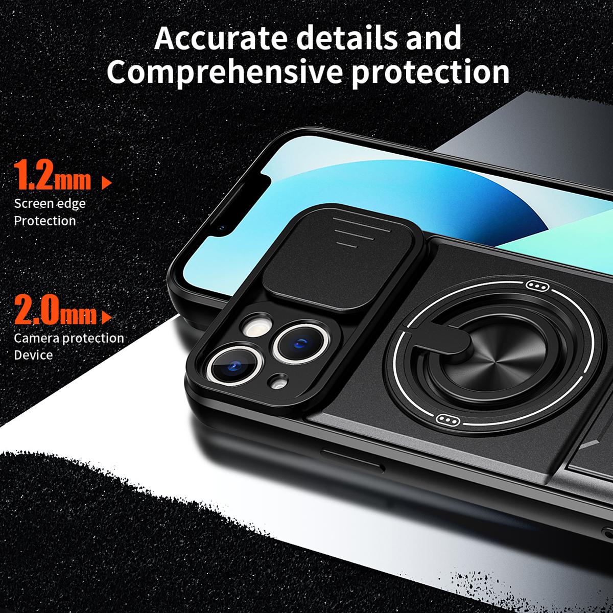 For iPhone 13 Lens Sliding Window Multifunctional Magnetic Shockproof Phone Case - Titanium Gray - EDA008865922D