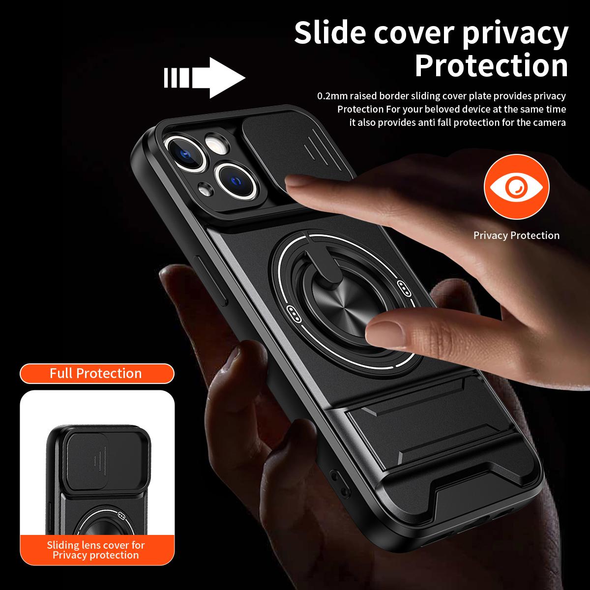 For iPhone 13 Lens Sliding Window Multifunctional Magnetic Shockproof Phone Case - Titanium Gray - EDA008865922D