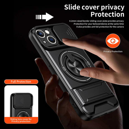 For iPhone 13 Lens Sliding Window Multifunctional Magnetic Shockproof Phone Case - Titanium Gray - EDA008865922D