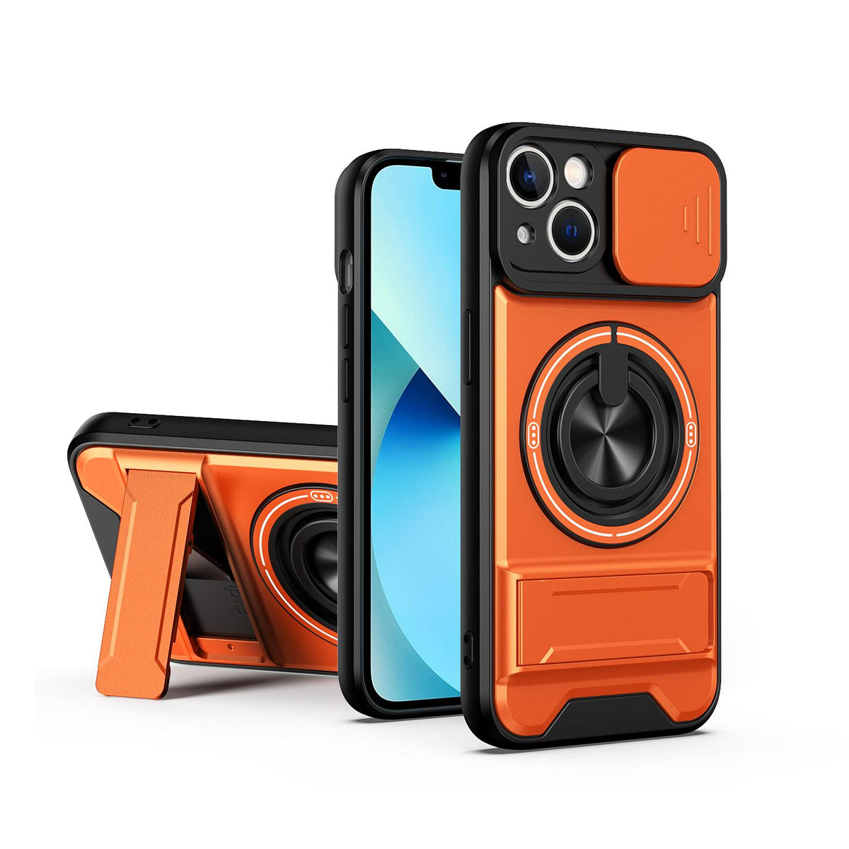 For iPhone 13 Lens Sliding Window Multifunctional Magnetic Shockproof Phone Case - Orange - EDA008865922E