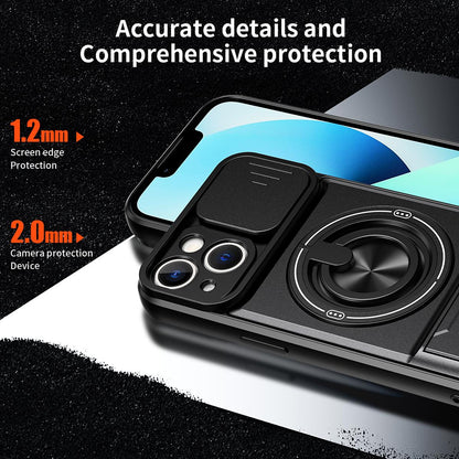 For iPhone 13 Lens Sliding Window Multifunctional Magnetic Shockproof Phone Case - Orange - EDA008865922E