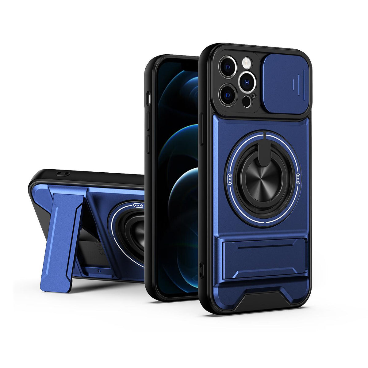 For iPhone 12 Pro Lens Sliding Window Multifunctional Magnetic Shockproof Phone Case - Royal Blue - EDA008865923A