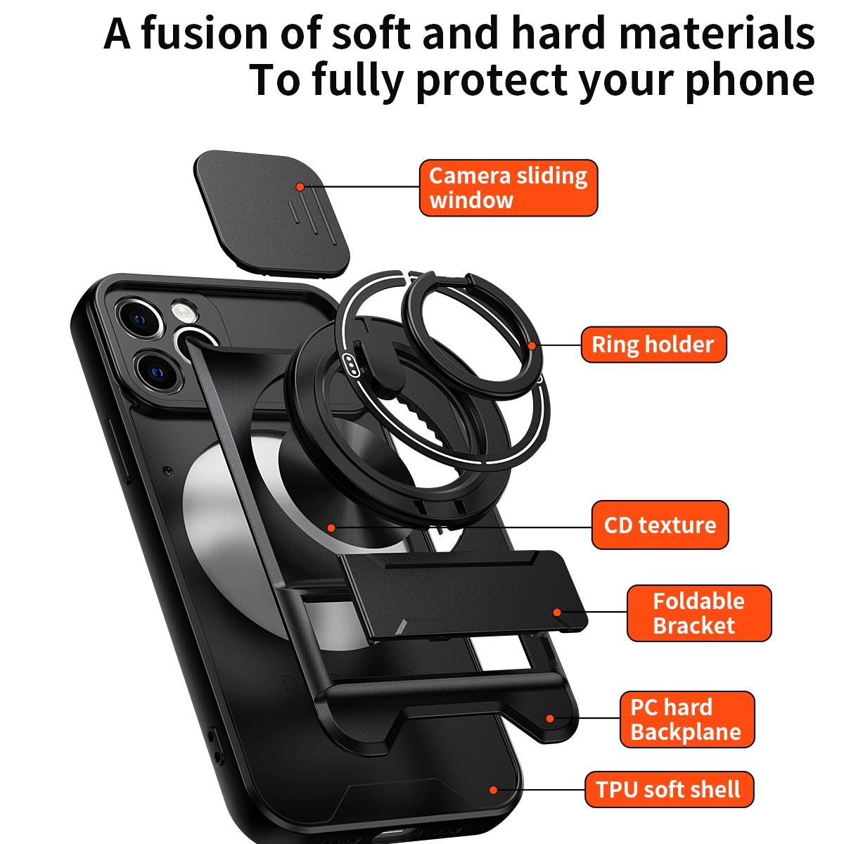 For iPhone 12 Pro Lens Sliding Window Multifunctional Magnetic Shockproof Phone Case - Royal Blue - EDA008865923A