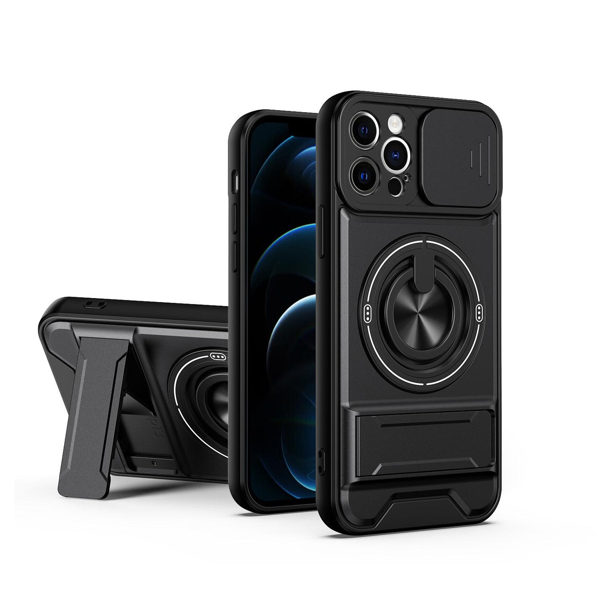 For iPhone 12 Pro Lens Sliding Window Multifunctional Magnetic Shockproof Phone Case - Black - EDA008865923B