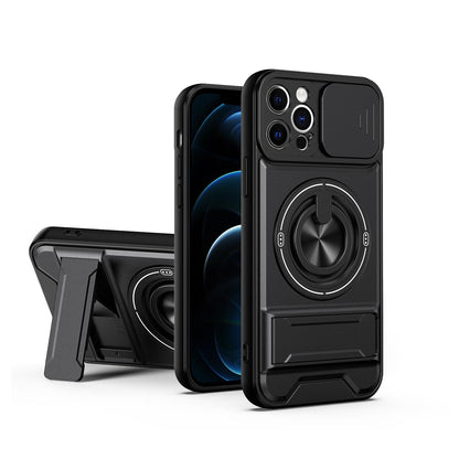 For iPhone 12 Pro Lens Sliding Window Multifunctional Magnetic Shockproof Phone Case - Black - EDA008865923B
